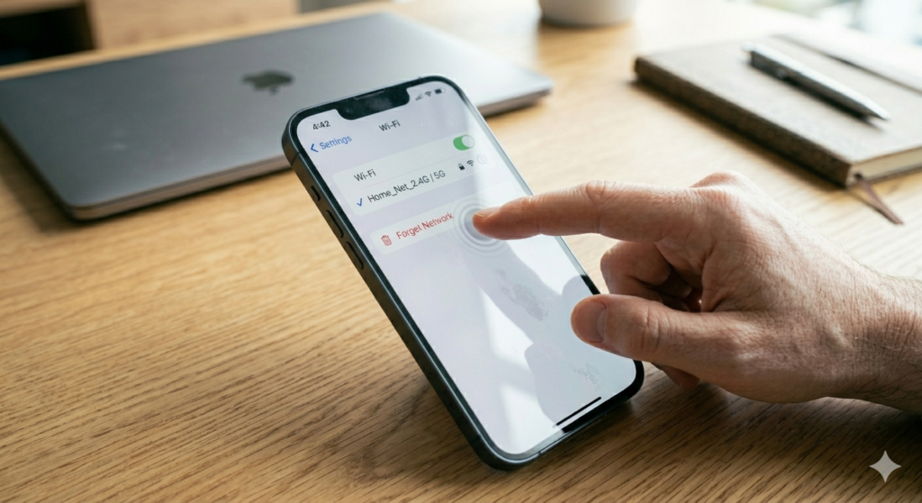 wifi password fix showing forgetting Wi-Fi network on smartphone settings